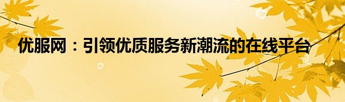 优服网：引领优质服务新潮流的在线平台
