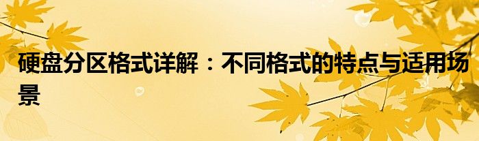 硬盘分区格式详解：不同格式的特点与适用场景