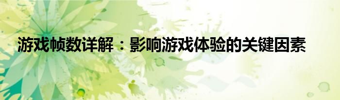 游戏帧数详解：影响游戏体验的关键因素