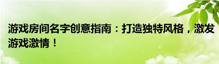 游戏房间名字创意指南：打造独特风格，激发游戏激情！