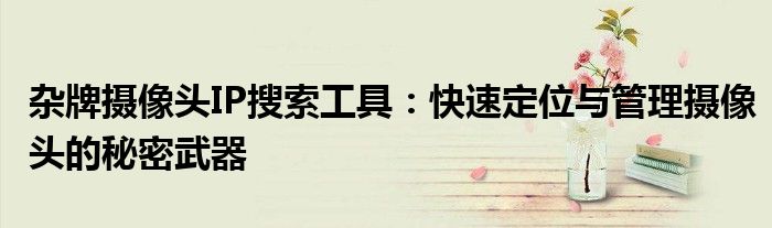 杂牌摄像头IP搜索工具：快速定位与管理摄像头的秘密武器