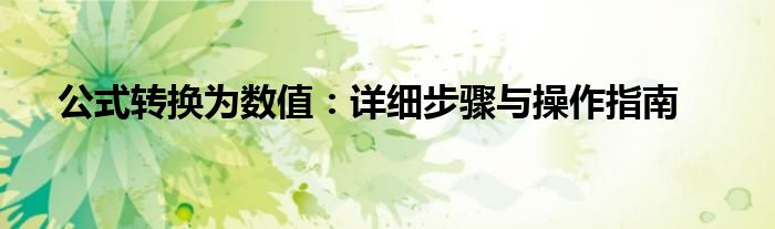 公式转换为数值：详细步骤与操作指南