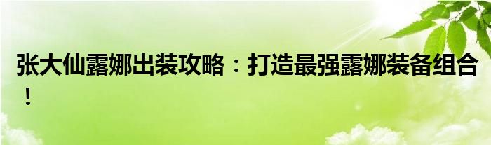 张大仙露娜出装攻略：打造最强露娜装备组合！