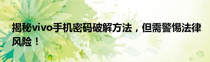 揭秘vivo手机密码破解方法，但需警惕法律风险！