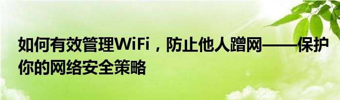 如何有效管理WiFi，防止他人蹭网——保护你的网络安全策略
