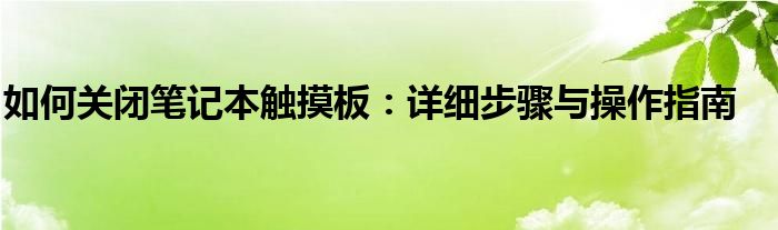 如何关闭笔记本触摸板：详细步骤与操作指南