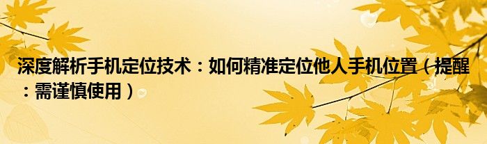 深度解析手机定位技术：如何精准定位他人手机位置（提醒：需谨慎使用）