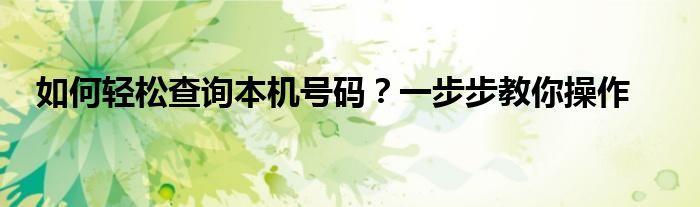 如何轻松查询本机号码？一步步教你操作