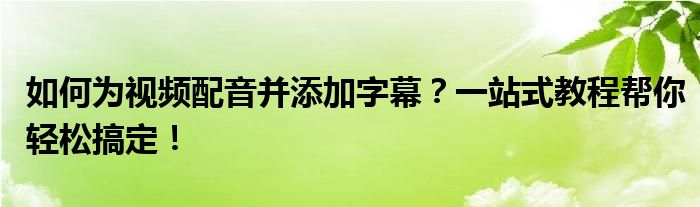 如何为视频配音并添加字幕？一站式教程帮你轻松搞定！