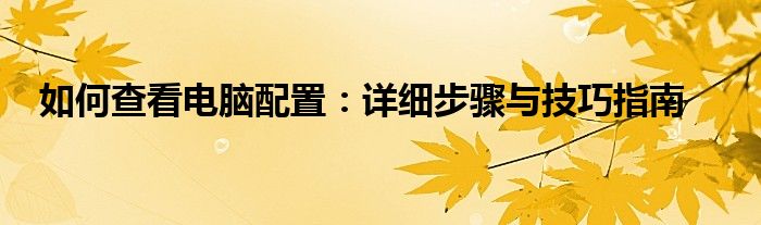 如何查看电脑配置：详细步骤与技巧指南