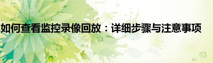如何查看监控录像回放：详细步骤与注意事项