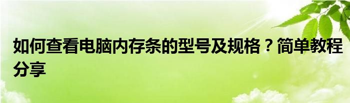 如何查看电脑内存条的型号及规格？简单教程分享