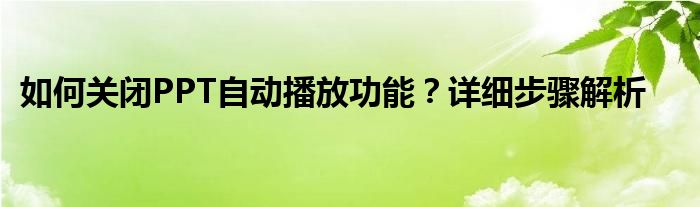 如何关闭PPT自动播放功能？详细步骤解析