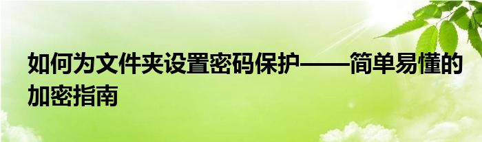 如何为文件夹设置密码保护——简单易懂的加密指南