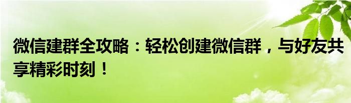 微信建群全攻略：轻松创建微信群，与好友共享精彩时刻！