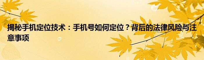揭秘手机定位技术：手机号如何定位？背后的法律风险与注意事项