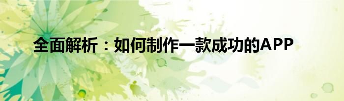 全面解析：如何制作一款成功的APP