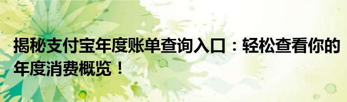 揭秘支付宝年度账单查询入口：轻松查看你的年度消费概览！