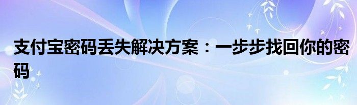 支付宝密码丢失解决方案：一步步找回你的密码