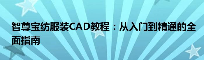智尊宝纺服装CAD教程：从入门到精通的全面指南