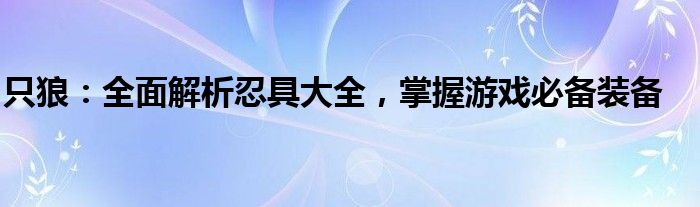 只狼：全面解析忍具大全，掌握游戏必备装备