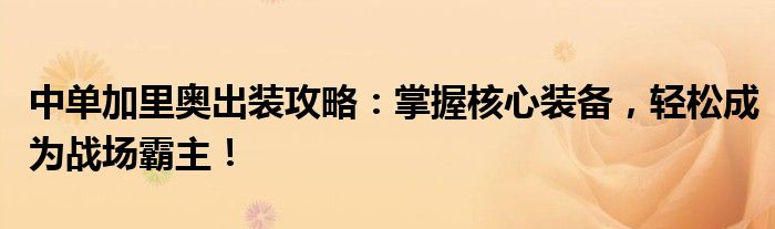 中单加里奥出装攻略：掌握核心装备，轻松成为战场霸主！