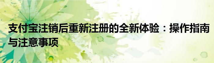 支付宝注销后重新注册的全新体验：操作指南与注意事项