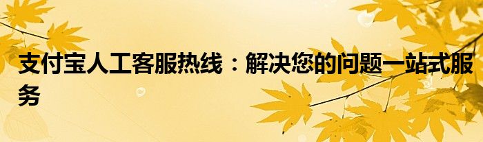 支付宝人工客服热线：解决您的问题一站式服务